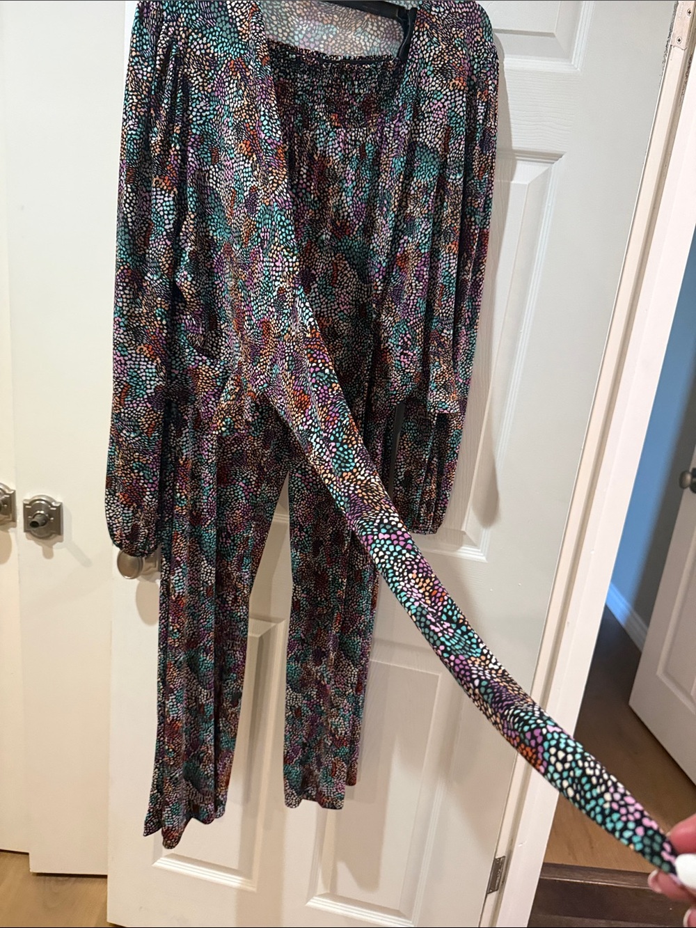 Bar III Multi-Color Tie-Front Printed Pantsuit - Picture 3 of 8